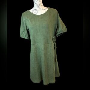 Madewell Green Textured Short Sleeve Tie Waist Dress Size Large